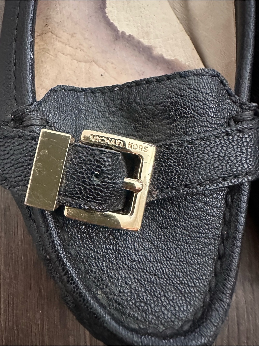 Michael Kors Black Leather Loafers with Gold Buckle Detail - Picture 7 of 12